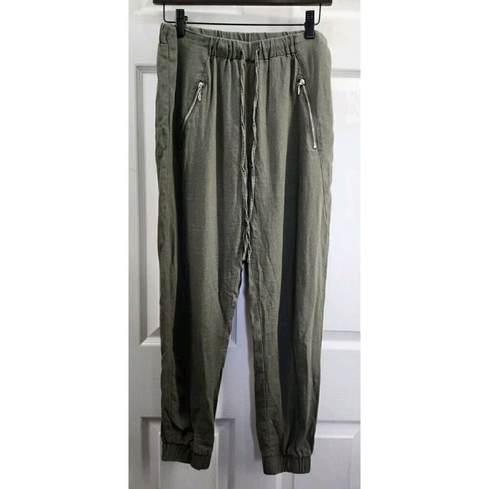 One By Chapter One Linen Blend Jogger Khaki Green Size Small